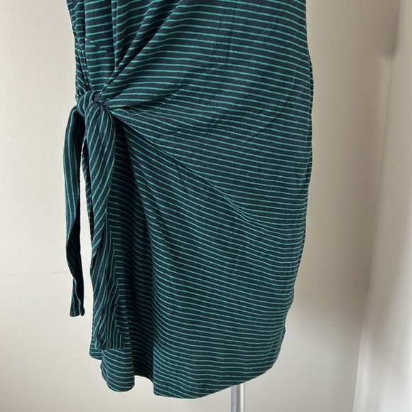 VINCE Classic Stripe Side Tie Dress Green Blue A Line Short Sleeve Sz L - Picture 7 of 12